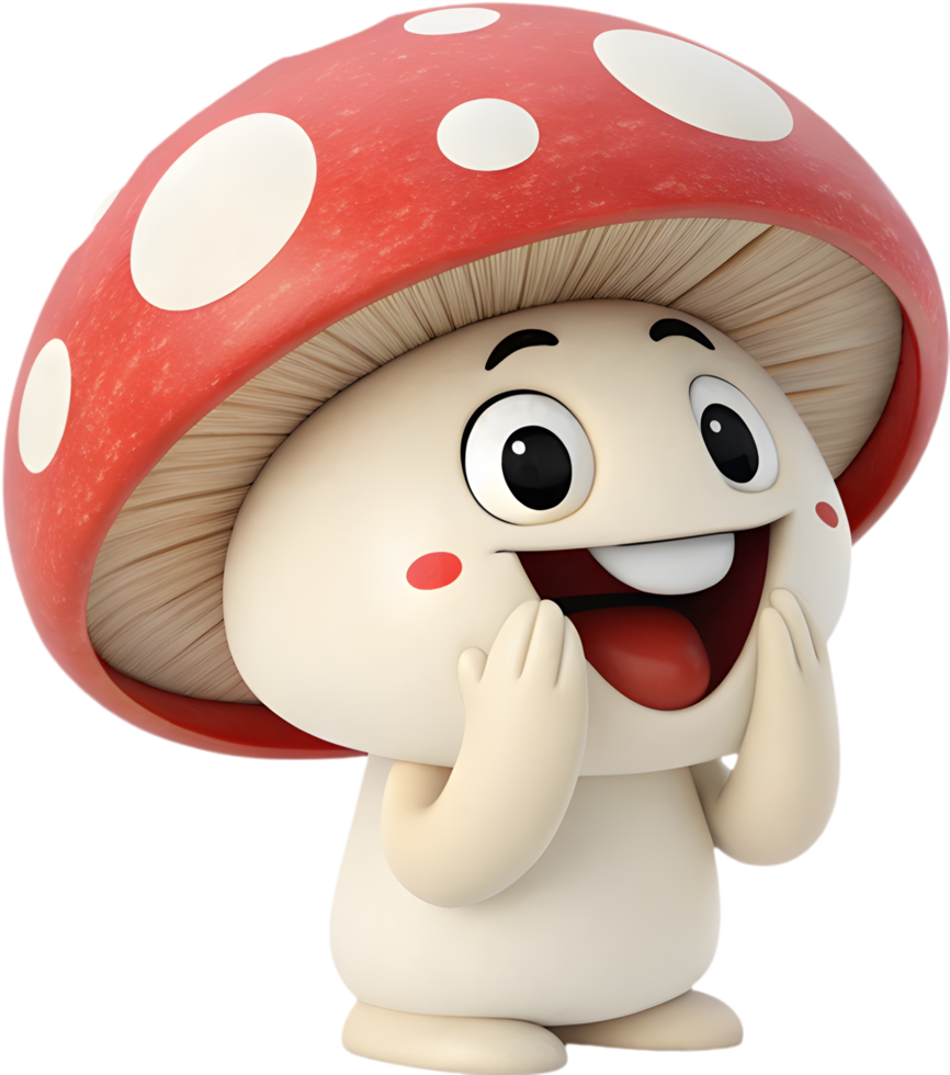 Fun cartoon mushroom with quirky, playful emotional expression. . png