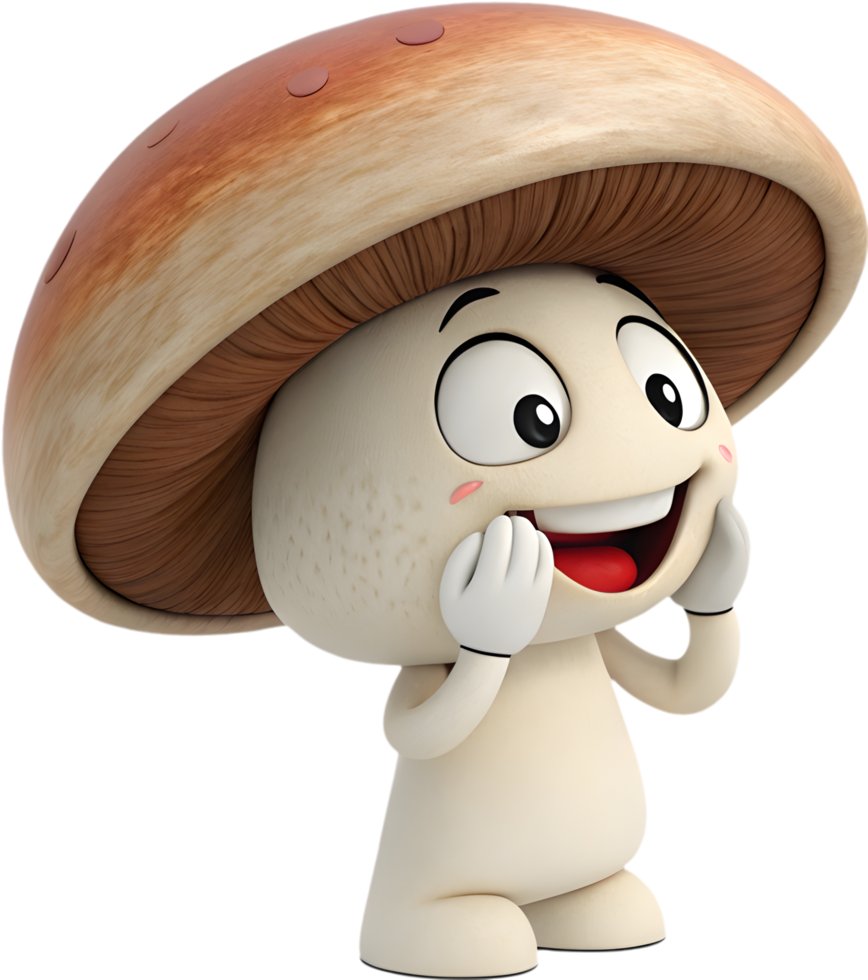 Lively animated mushroom character with cheerful expressive emotion. . png