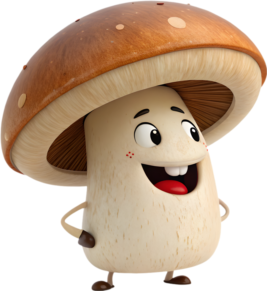 Expressive cartoon mushroom with fun and playful character design. . png