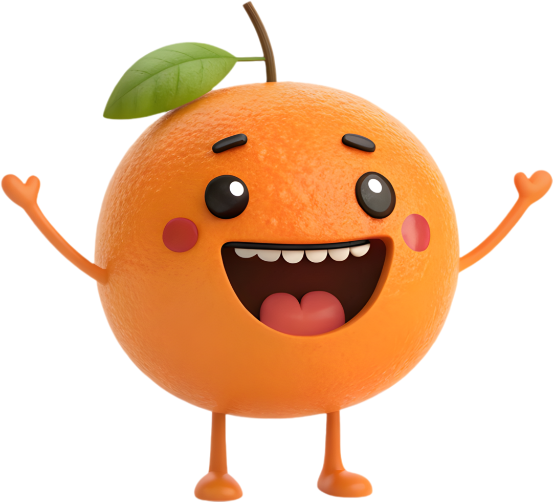 Playful orange with exaggerated emotion for fun and vibrant clipart. . png