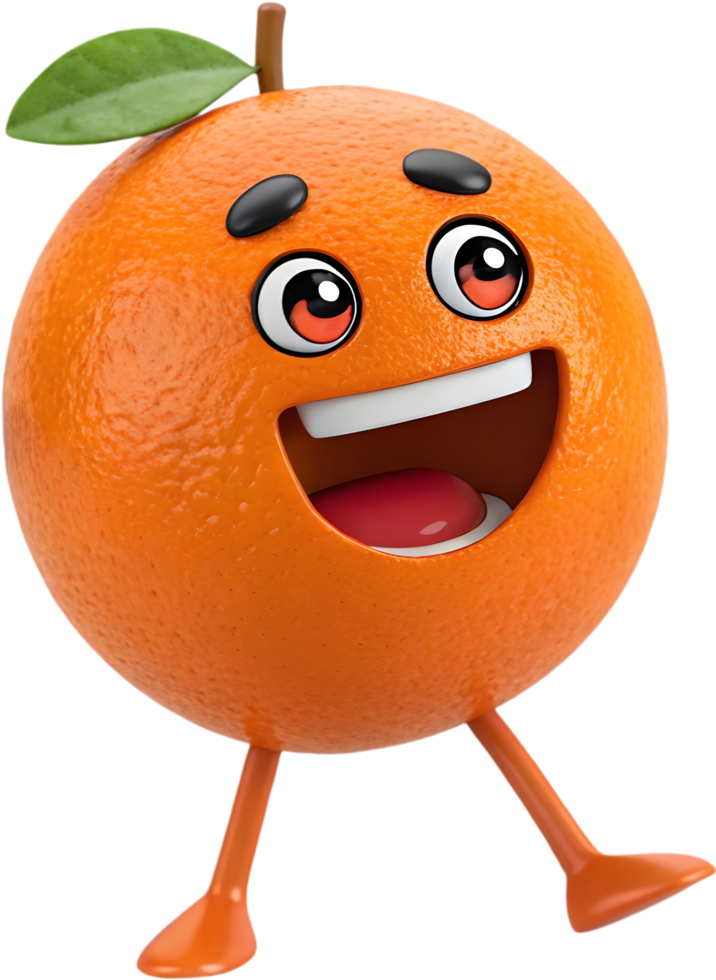 Fun cartoon orange with exaggerated smile, vibrant playful clipart design. . png