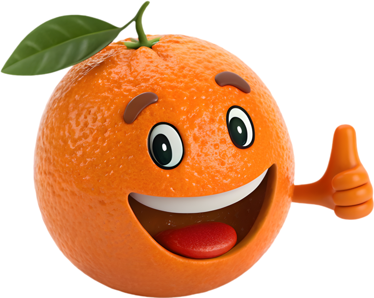 Cheerful and vibrant cartoon orange with exaggerated emotions for designs. . png