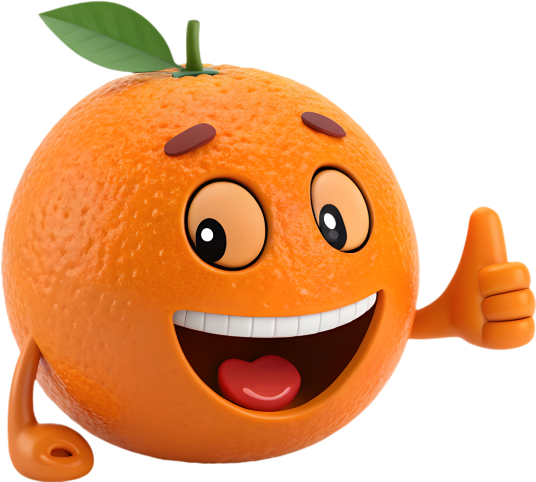 Cute cartoon orange with exaggerated emotion, perfect for vibrant clipart. . png