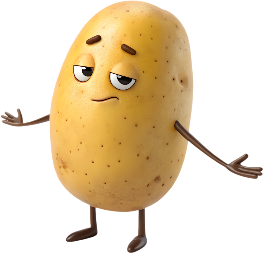 Cheerful Potato Character with Exaggerated Expressions for Clipart. . png