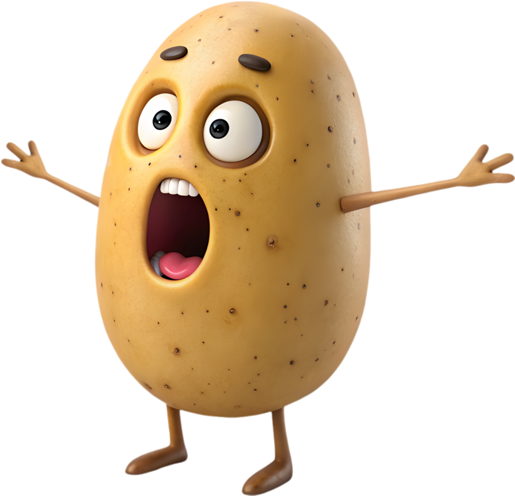 Funny Cartoon Potato with Playful Expressions for Designs. . png