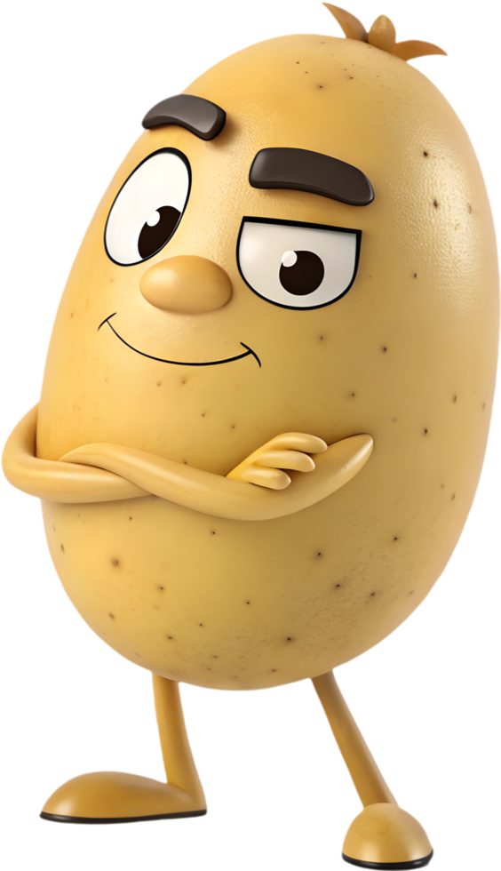 Fun and Bright Potato Character Design for Playful Clipart. . png