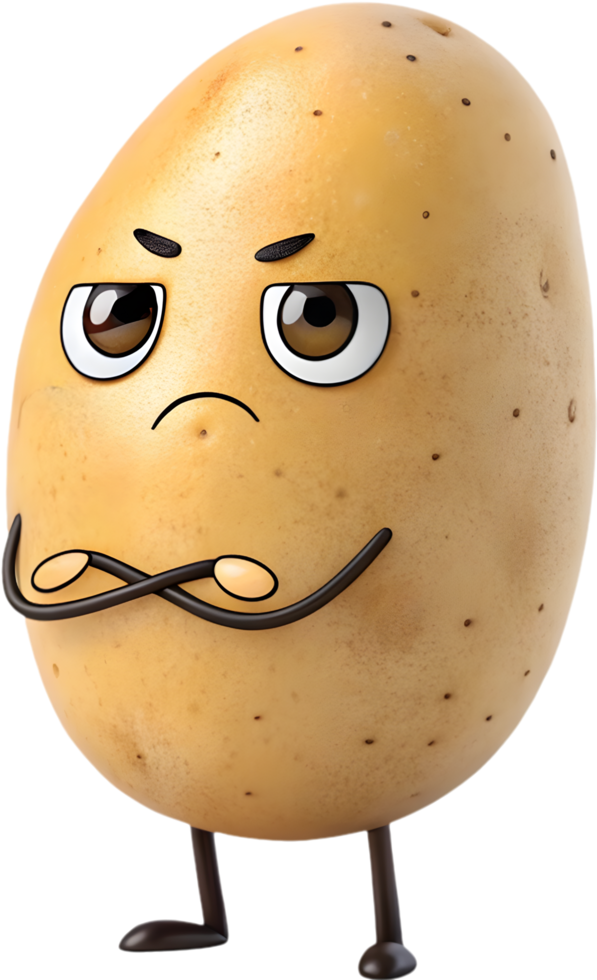 Cheerful Potato with Over-the-Top Cartoon Expressions for Clipart. . png