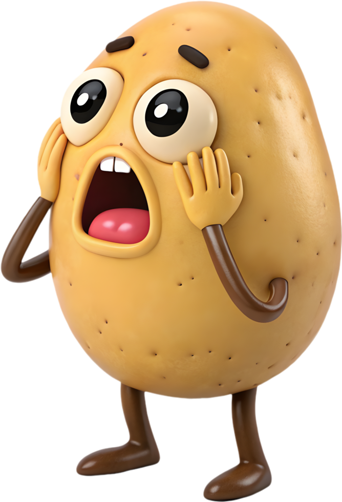 Expressive Potato Character with Exaggerated Cartoon Emotions. . png