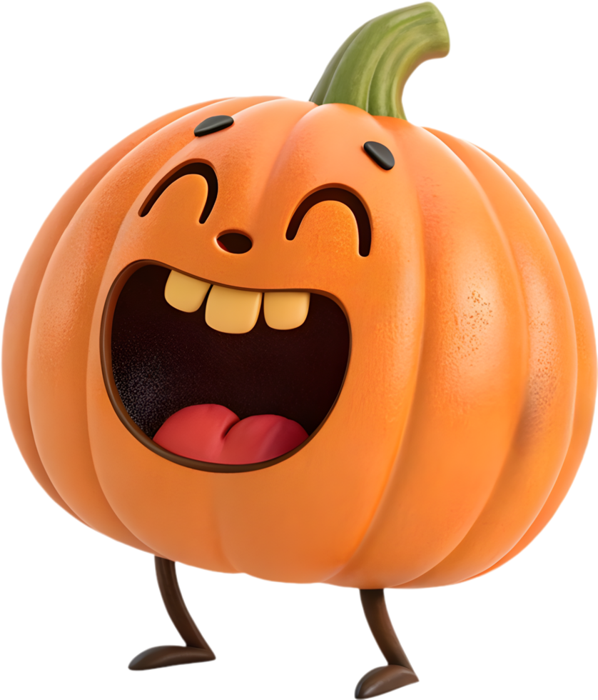 Playful cartoon pumpkin with exaggerated expressions, perfect for Halloween. . png