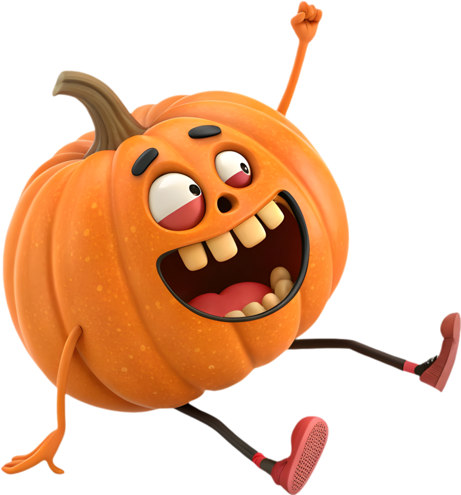 Cute Halloween pumpkin with fun expressions and cheerful face. . png