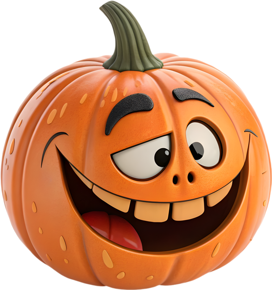 Cartoon pumpkin with funny facial expressions, cheerful Halloween clipart. . png