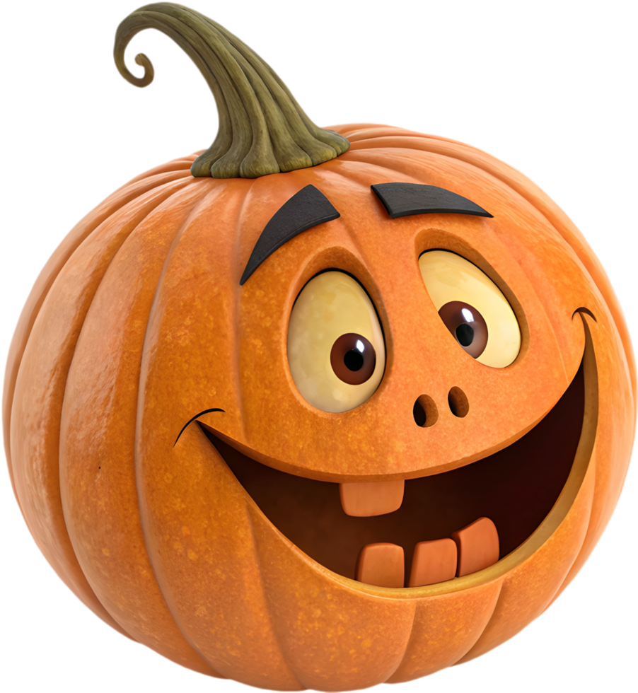 Halloween pumpkin character with expressive face, cheerful animated clipart. . png