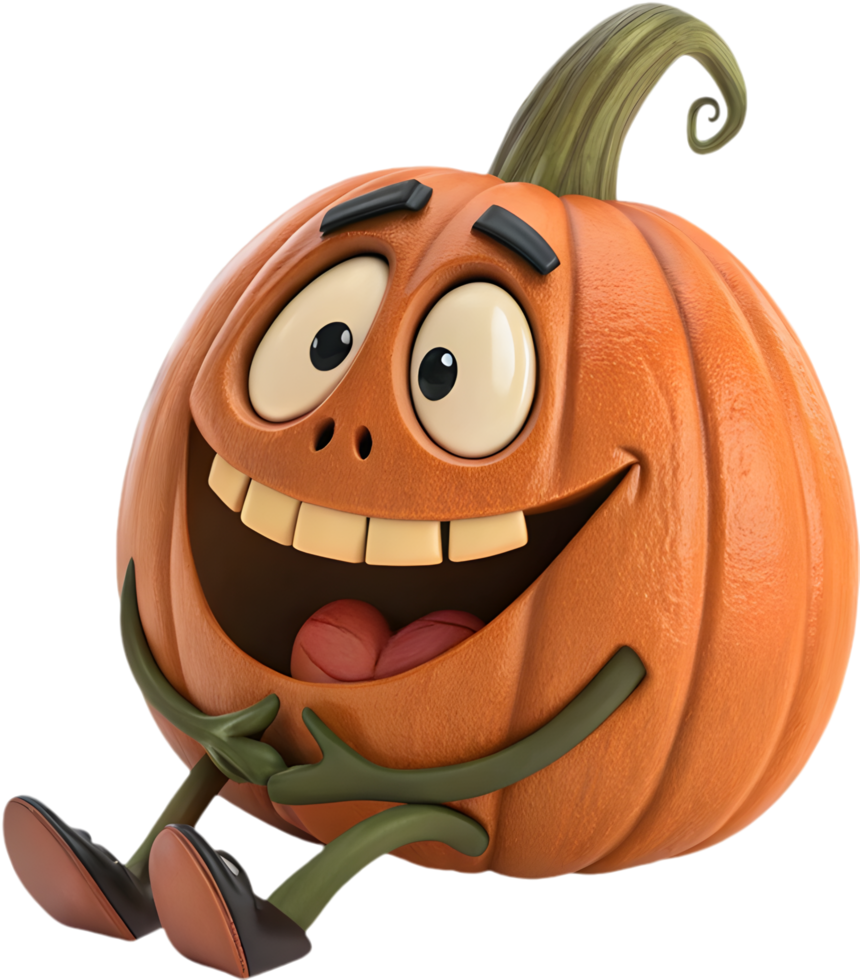 Over-the-top cartoon pumpkin with smiling face, Halloween art clipart. . png