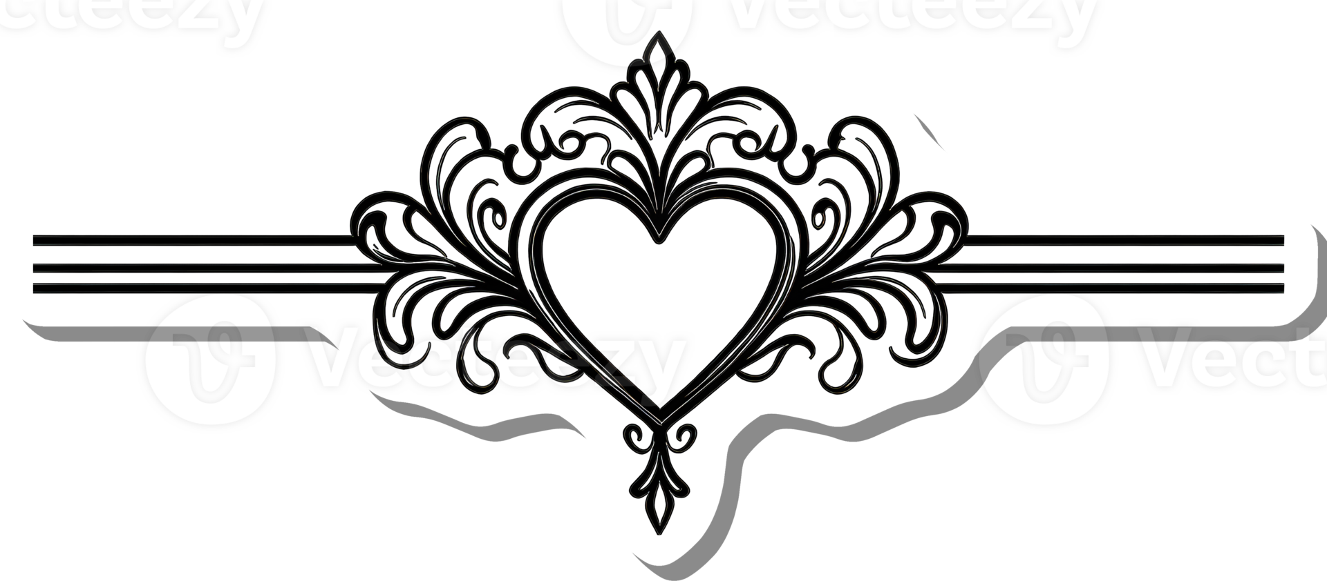 Ornate Heart Design with Flourishes and Lines png
