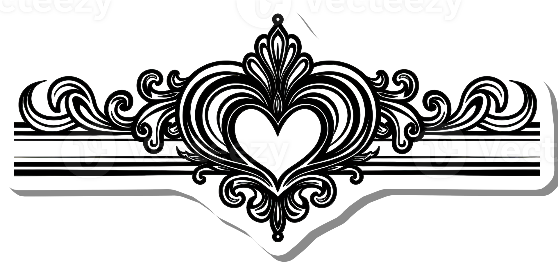 Ornate Heart Design With Flourishes And Waves png