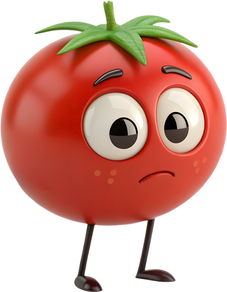 Cartoon tomato with exaggerated expressions, fun and quirky clipart. . png