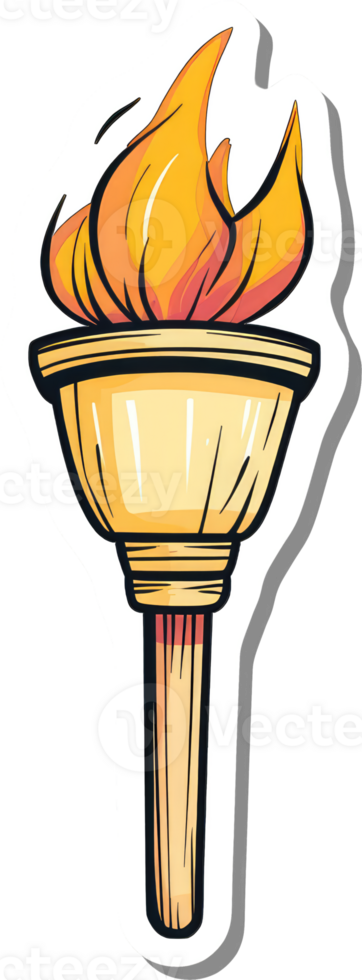 A flaming torch illustration with a wooden handle png