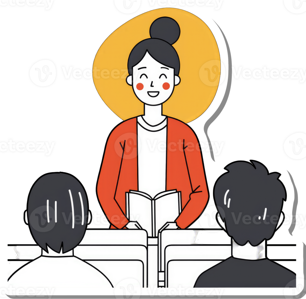 Happy Teacher Reading Book To Students In Class png