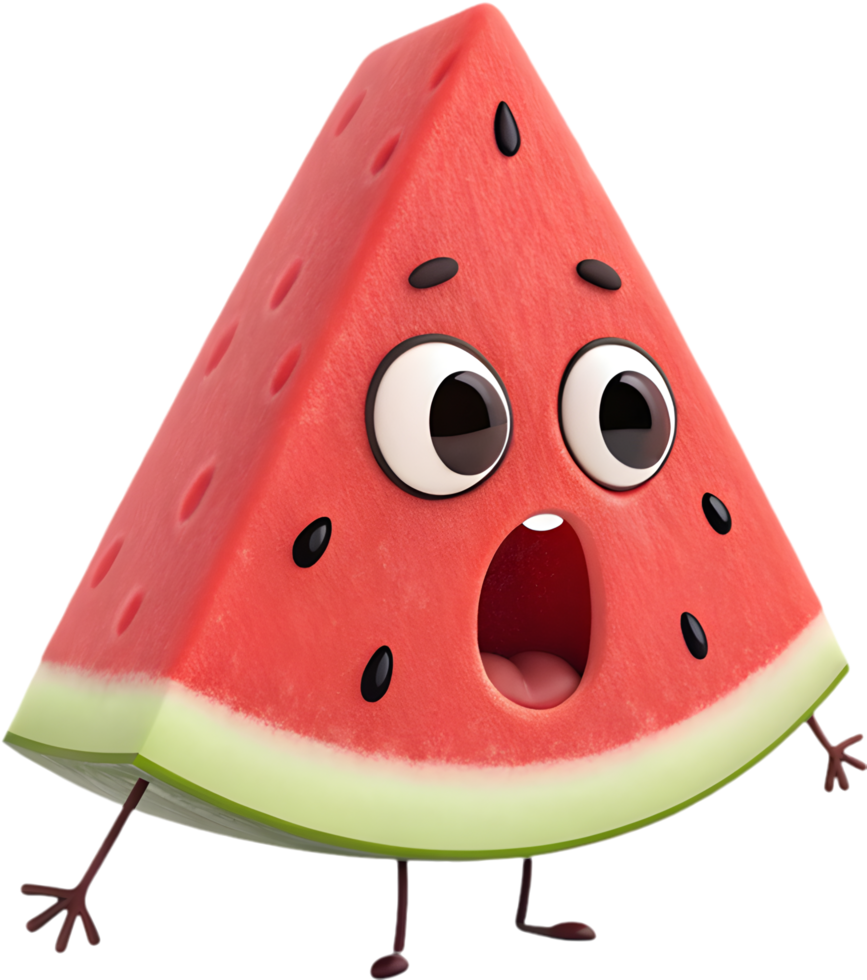 Fun cartoon watermelon with exaggerated face, colorful clipart design. . png