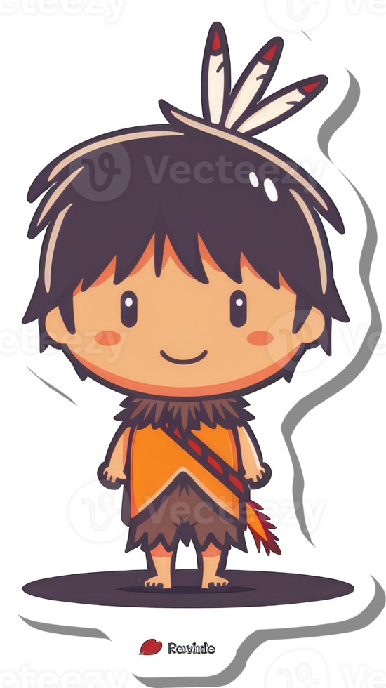 Adorable Cartoon Boy Native American Headdress Costume png