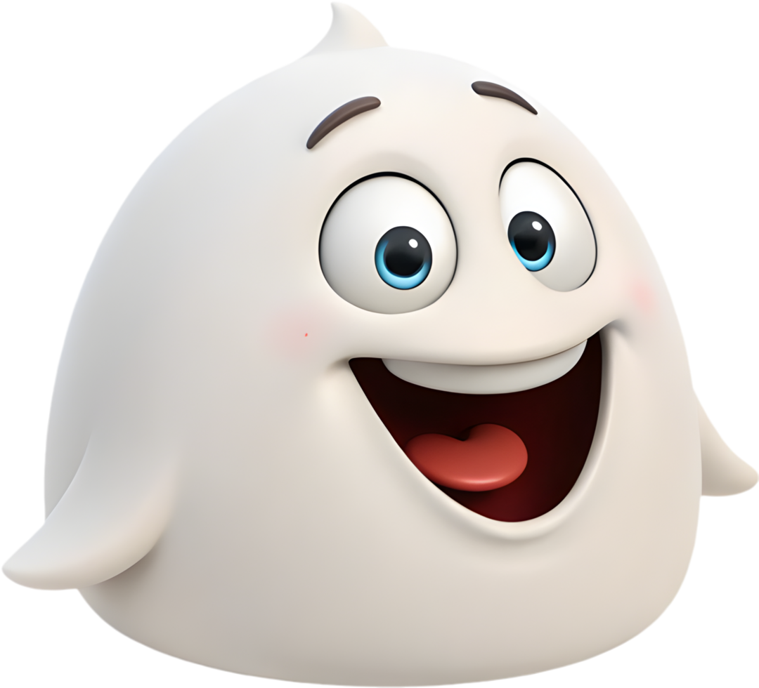 Playful spooky ghost cartoon design with a round face. . png