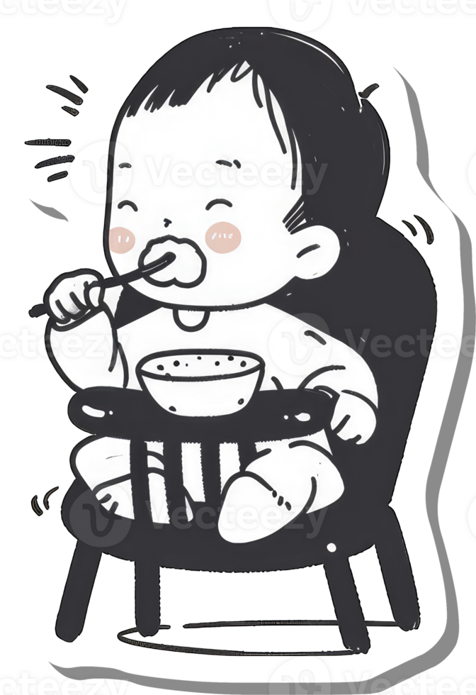 Happy Baby Eating Cereal In High Chair png