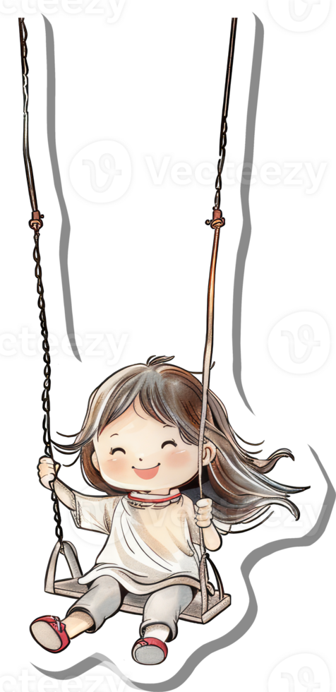 Happy Girl Swinging On A Chain Swing png