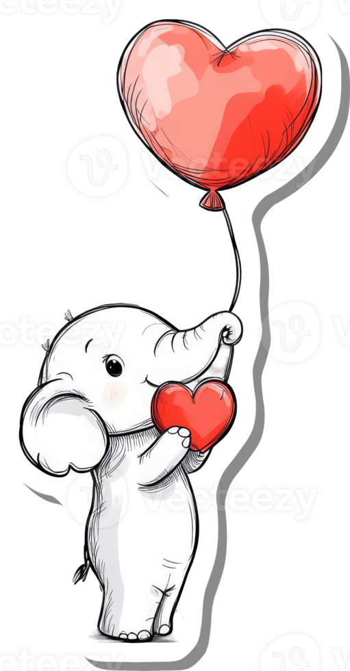Adorable Elephant Holding Heart Balloon Valentines Day png