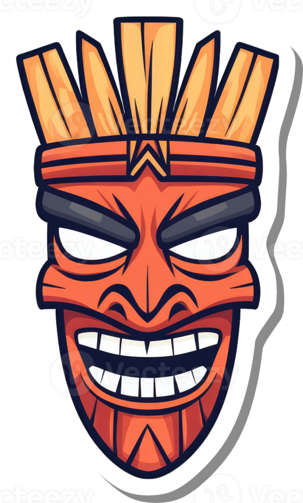 A stylized orange tiki mask with a wide grin png