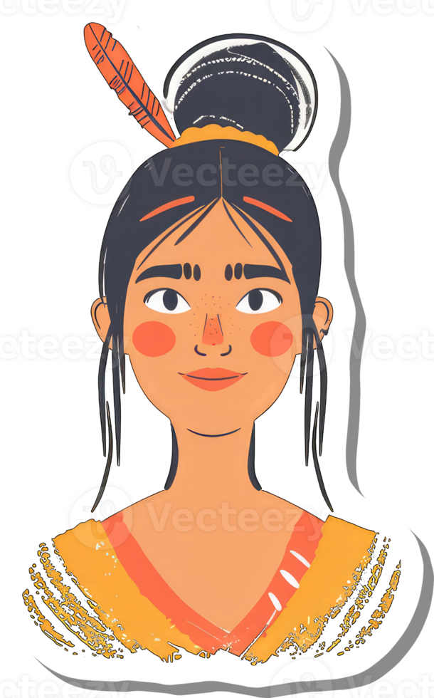 Young Woman with Dark Hair and Orange Clothing png