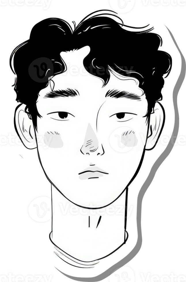 Young Man Portrait Black And White Line Art png
