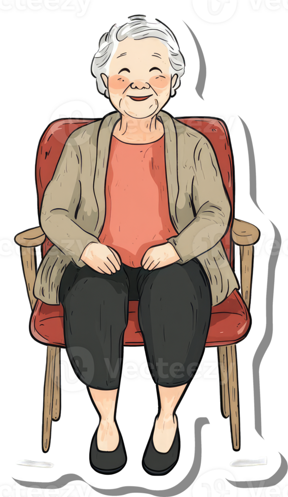 Happy Elderly Woman Sitting Comfortably In A Chair png