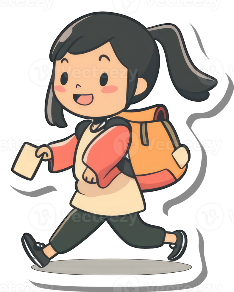 Happy Girl Walking With Backpack And Note png
