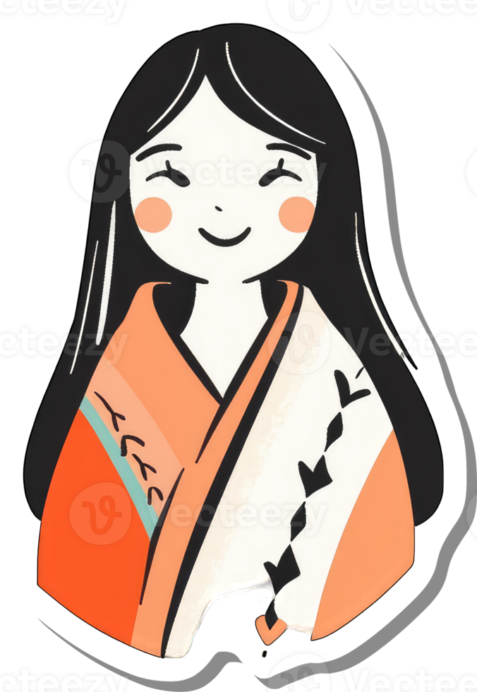 Happy Girl Wearing Orange Kimono Style Dress png