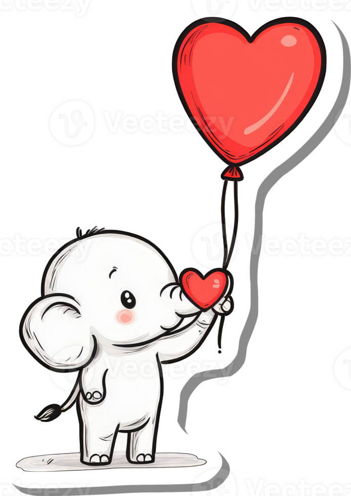 Adorable Baby Elephant Holding Heart Shaped Balloon png