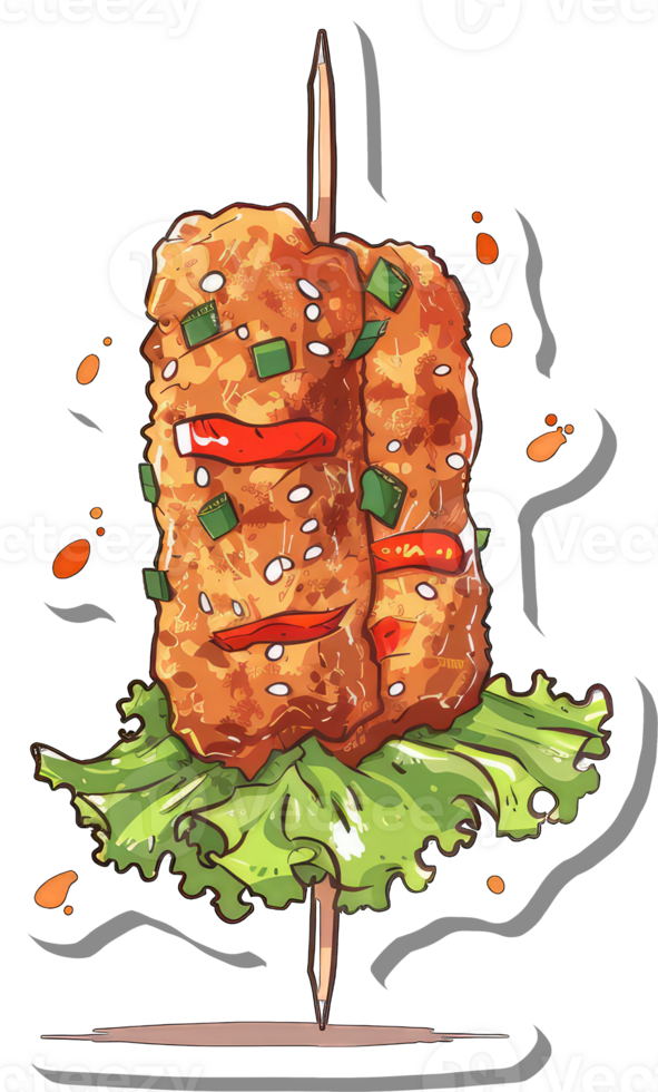 Fried Chicken Skewer with Vegetables and Lettuce png