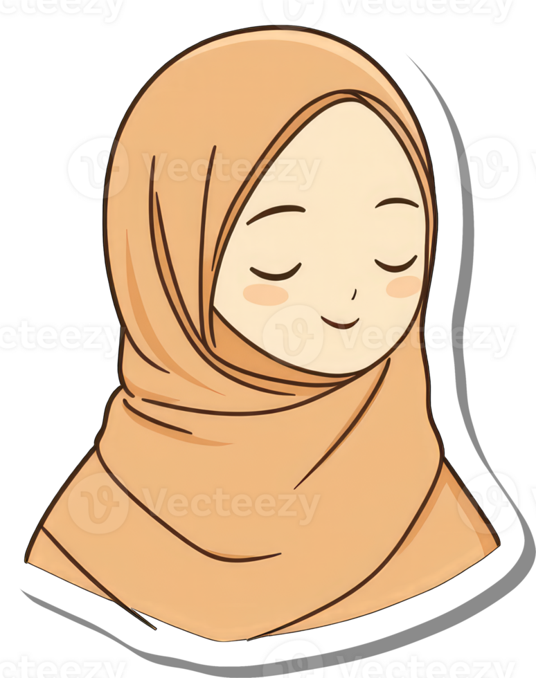 A Peaceful Young Woman Wearing a Light Brown Hijab png