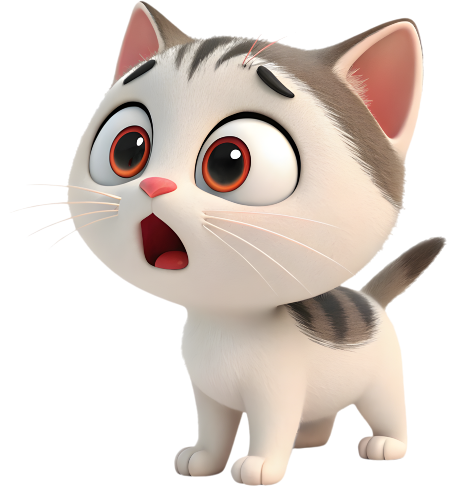 Adorable kitten character with over-expressive emotions for design use. . png