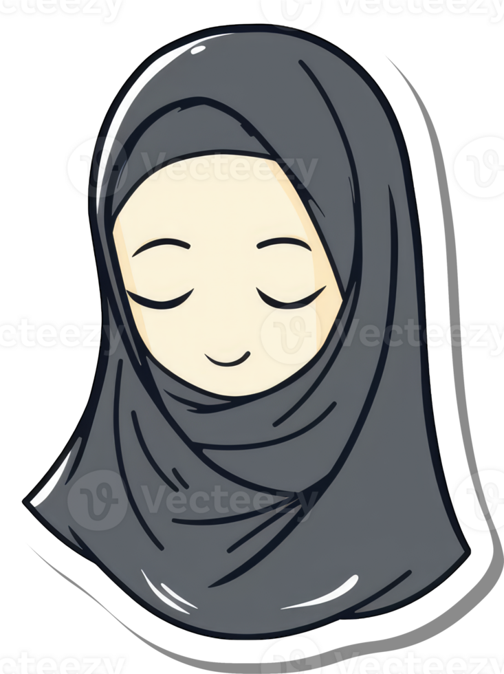 Serene Cartoon Girl Wearing Grey Hijab png