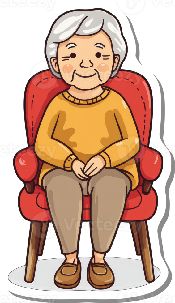 Elderly Woman Sitting Comfortably in a Red Chair png
