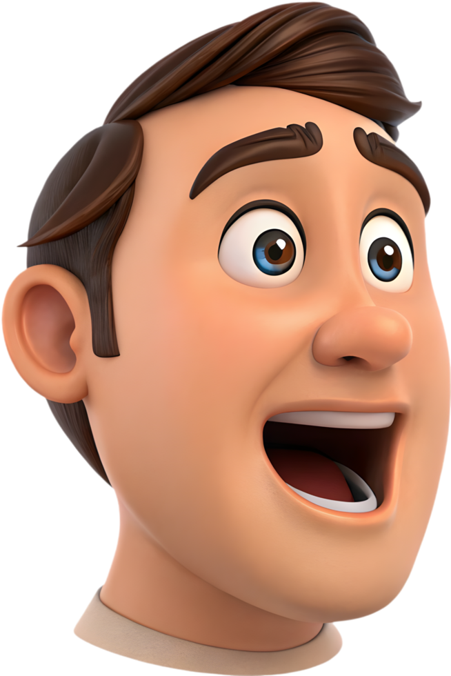 Man emoji face expressing emotion in modern clipart. . png