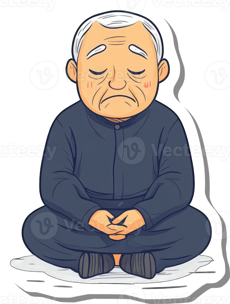 Sad Elderly Man Sitting in Meditation Pose png