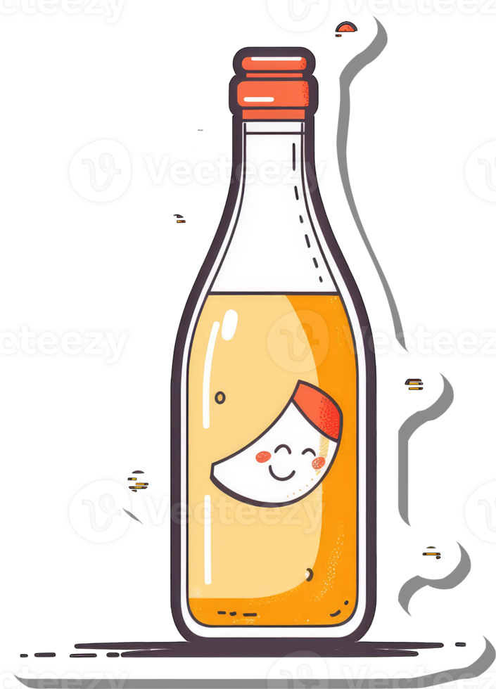 Happy Peach Juice Bottle Cartoon Illustration png