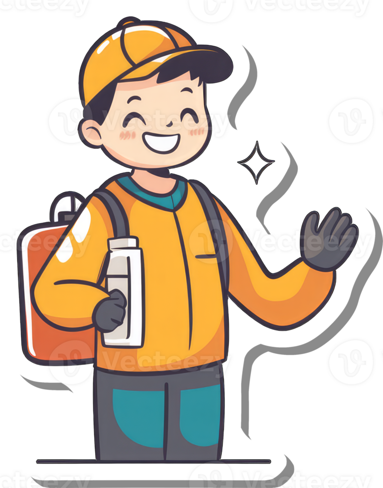 Happy Boy Delivery Worker Carrying Package and Bottle png