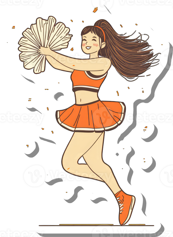 Cheerleader Girl Leaps High Holding Pom Poms png