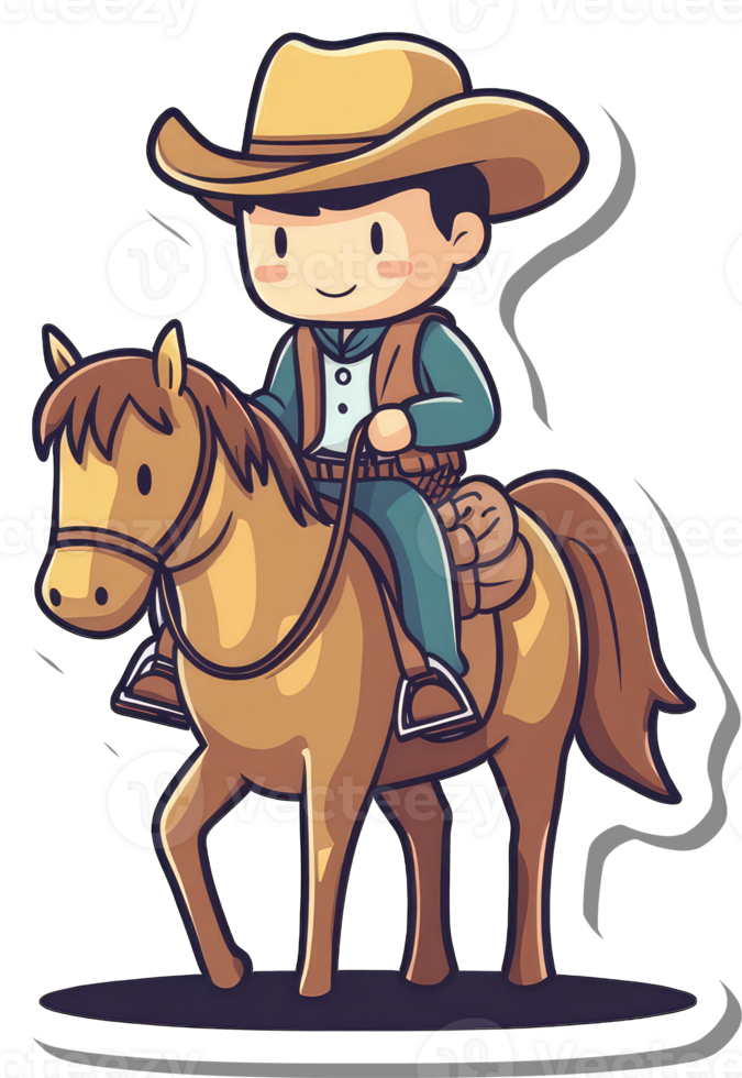 A Cartoon Cowboy Rides His Brown Horse png