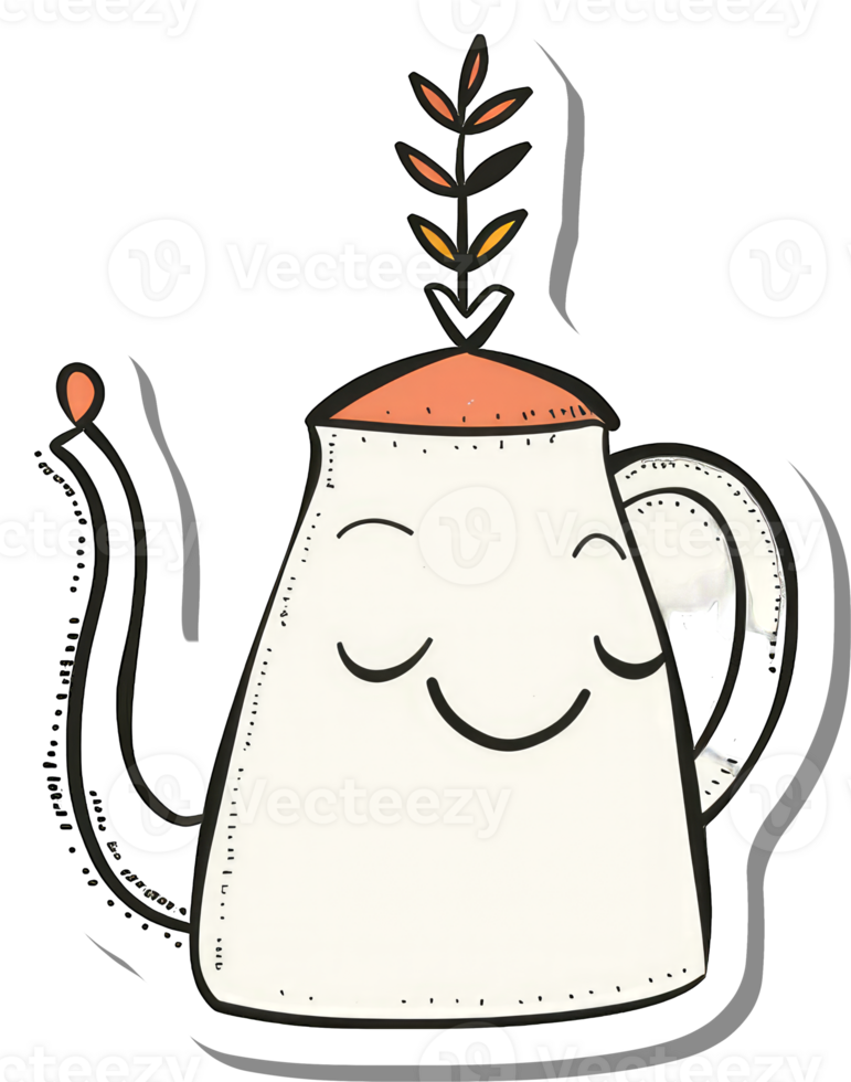 Happy Coffee Pot with a Little Plant on Top png