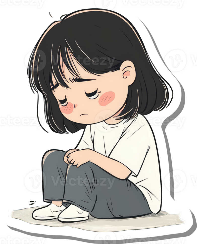 Sad Anime Girl Sitting Down Feeling Depressed png