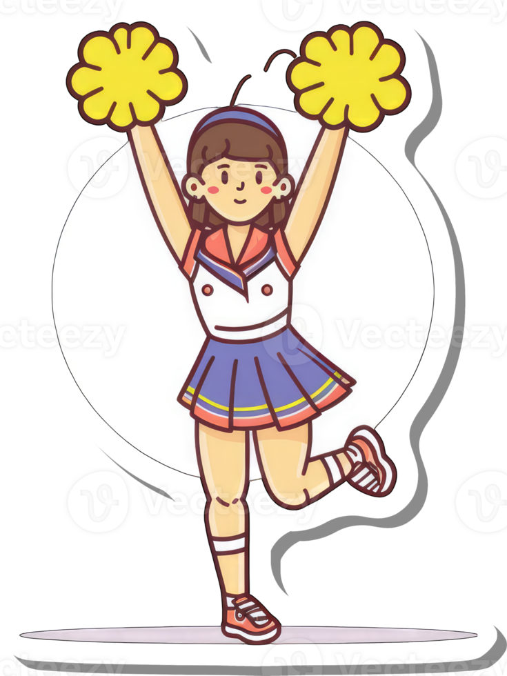 Cheerful Girl Cheerleader Posing With Pom Poms png