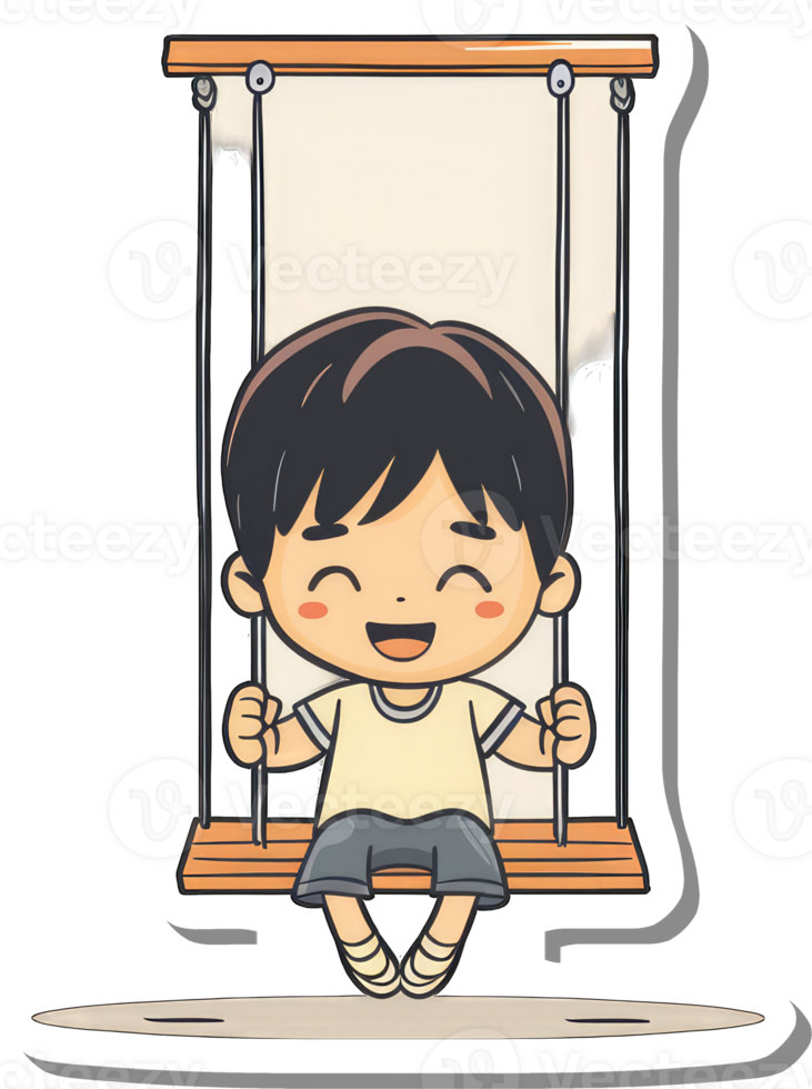 Happy Boy Sitting on a Wooden Swing png